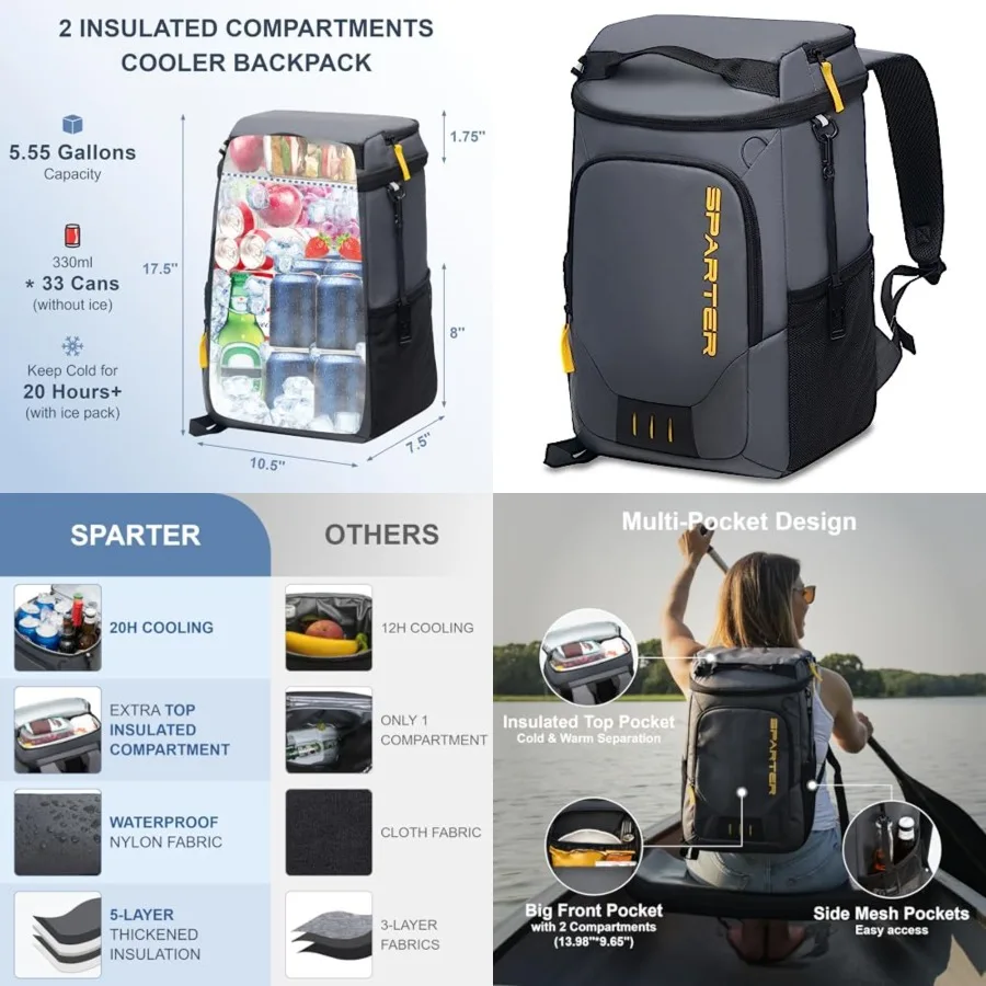 Backpack Cooler Insulated Leak Proof/ s, 2 Insulated Compartments Thermal Bag, Portable Lightweight Beach Travel Camping Lunch
Backpack Cooler Insulated Leak Proof/ s, 2 Insulated Compartments Thermal Bag, Portable Lightweight Beach Travel Camping Lunch
