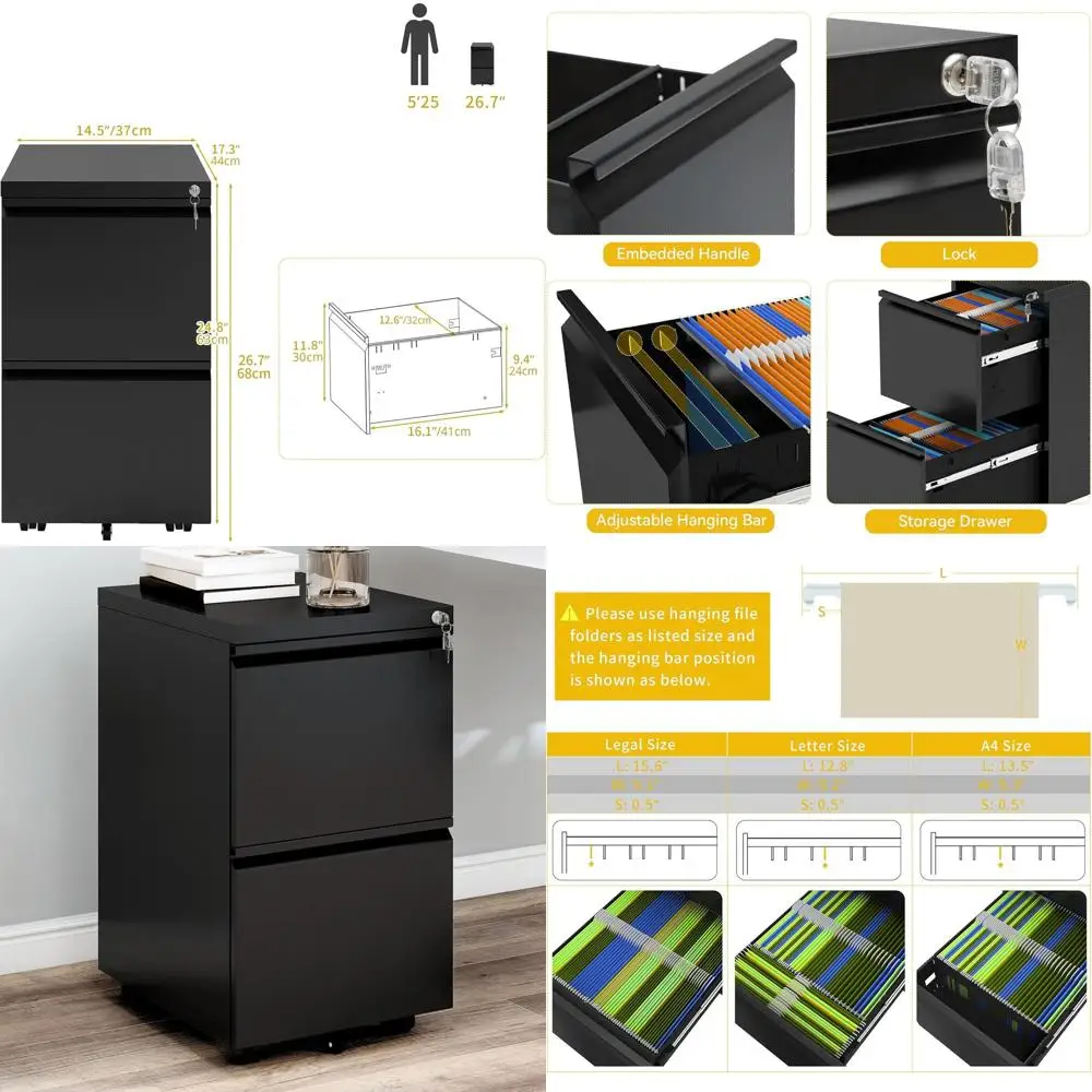 Черный мобильный металлический картотечный шкаф Letter/Legal/A4 с замком, 2 ящика для вертикального хранения
Черный мобильный металлический картотечный шкаф Letter/Legal/A4 с замком, 2 ящика для вертикального хранения