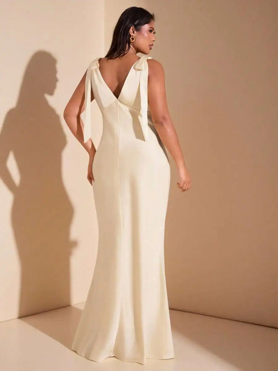 Cream Yellow Satin Long Mermaid Dress Deep V-Neck Backless Bow Tie Elegant Formal Party Cocktail Dress
Cream Yellow Satin Long Mermaid Dress Deep V-Neck Backless Bow Tie Elegant Formal Party Cocktail Dress