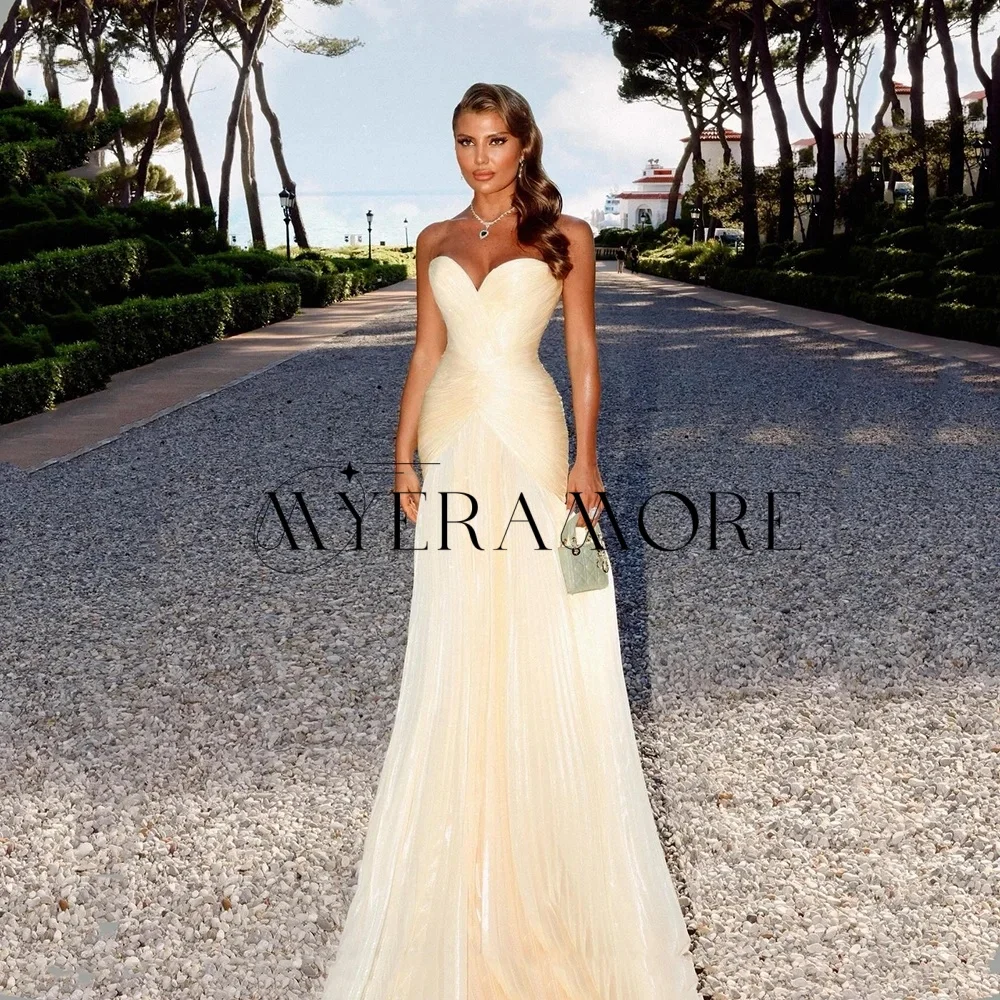 Fashion Yellow Mermaid Evening Dresses Sweetheart A Line Pleat Floor-Lenght Prom Dresses Customized robes de soirée
Fashion Yellow Mermaid Evening Dresses Sweetheart A Line Pleat Floor-Lenght Prom Dresses Customized robes de soirée