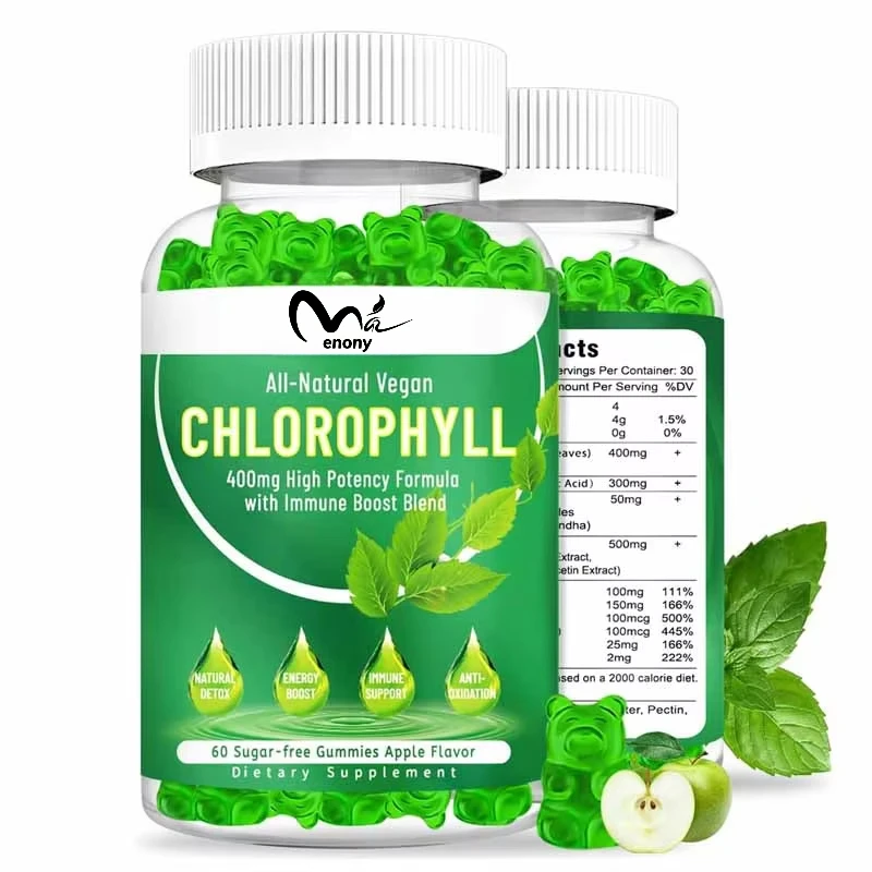 Chlorophyll gummies, 400 milligrams of chlorophyll containing vitamin C, zinc, and 60 apple flavored capsules for immune support
Chlorophyll gummies, 400 milligrams of chlorophyll containing vitamin C, zinc, and 60 apple flavored capsules for immune support