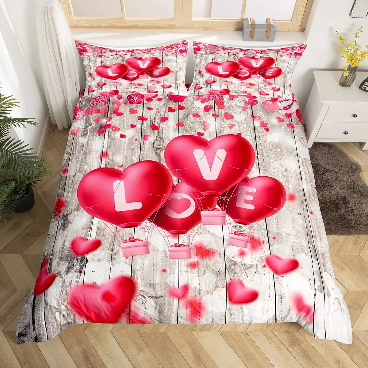 Valentine's Day Duvet Cover Decor Pink Heart Hot Air Balloon Bedding Set 3pcs Romantic Couple Gifts Rustic Farmhouse Quilt Cover
Valentine's Day Duvet Cover Decor Pink Heart Hot Air Balloon Bedding Set 3pcs Romantic Couple Gifts Rustic Farmhouse Quilt Cover