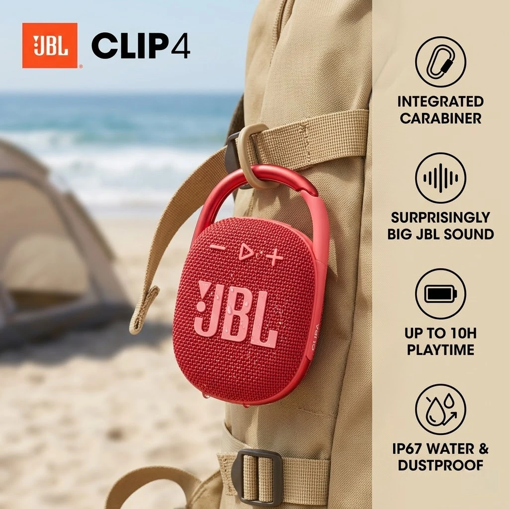 Портативная мини-колонка JBL CLIP 4 с Bluetooth, водонепроницаемая (IP67), для активного отдыха, с карабином, для походов, кемпинга и путешествий
Портативная мини-колонка JBL CLIP 4 с Bluetooth, водонепроницаемая (IP67), для активного отдыха, с карабином, для походов, кемпинга и путешествий