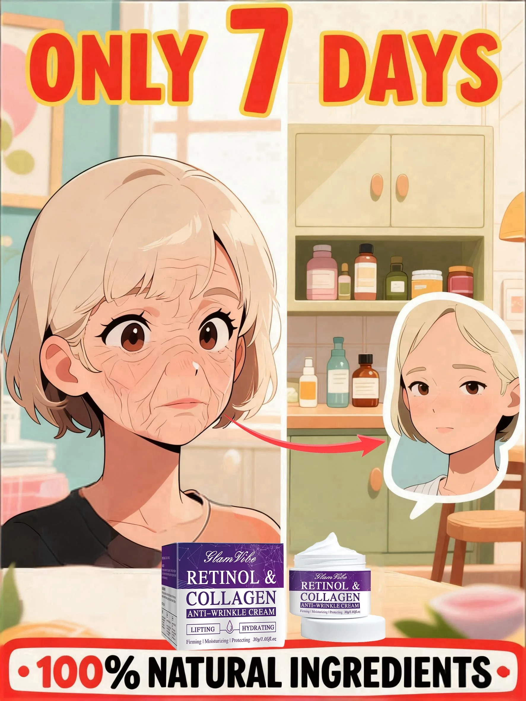 Specially researched wrinkle removing face cream, reshaping and firming skin
Specially researched wrinkle removing face cream, reshaping and firming skin