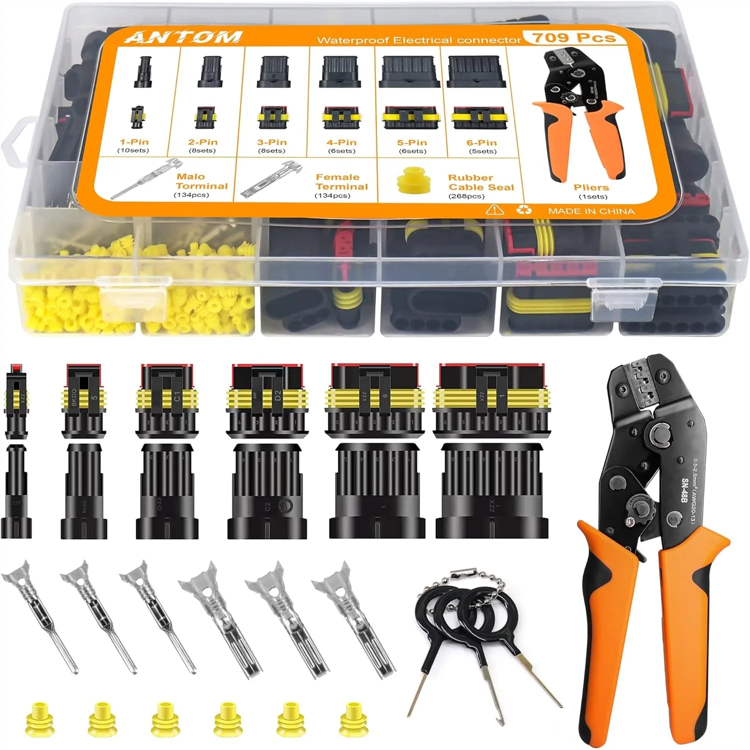 709PCS Waterproof Wire Connectors 43 Kits 1/2/3/4/5/6 Pin Automotive Electrical Connectors with Ratcheting Crimper for Car Truck
709PCS Waterproof Wire Connectors 43 Kits 1/2/3/4/5/6 Pin Automotive Electrical Connectors with Ratcheting Crimper for Car Truck