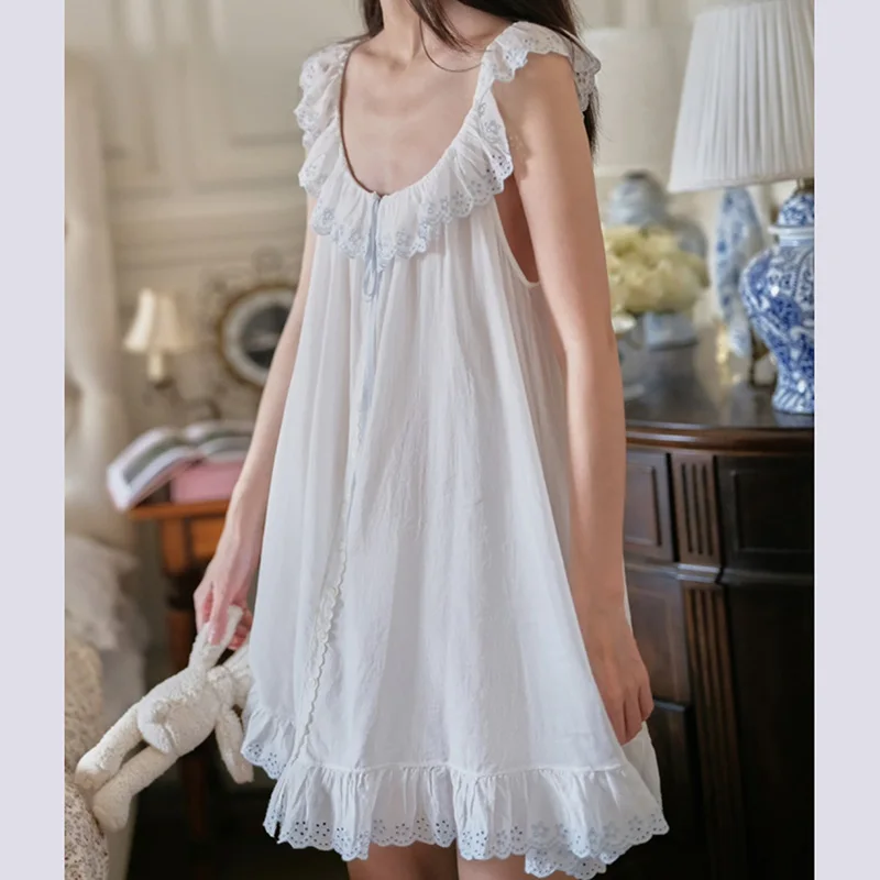 French Sweet Girl Dress with A Lazy Feeling Fairy Nightgown Cotton Lace Pajamas Outside Summer Sleepwear Women
French Sweet Girl Dress with A Lazy Feeling Fairy Nightgown Cotton Lace Pajamas Outside Summer Sleepwear Women