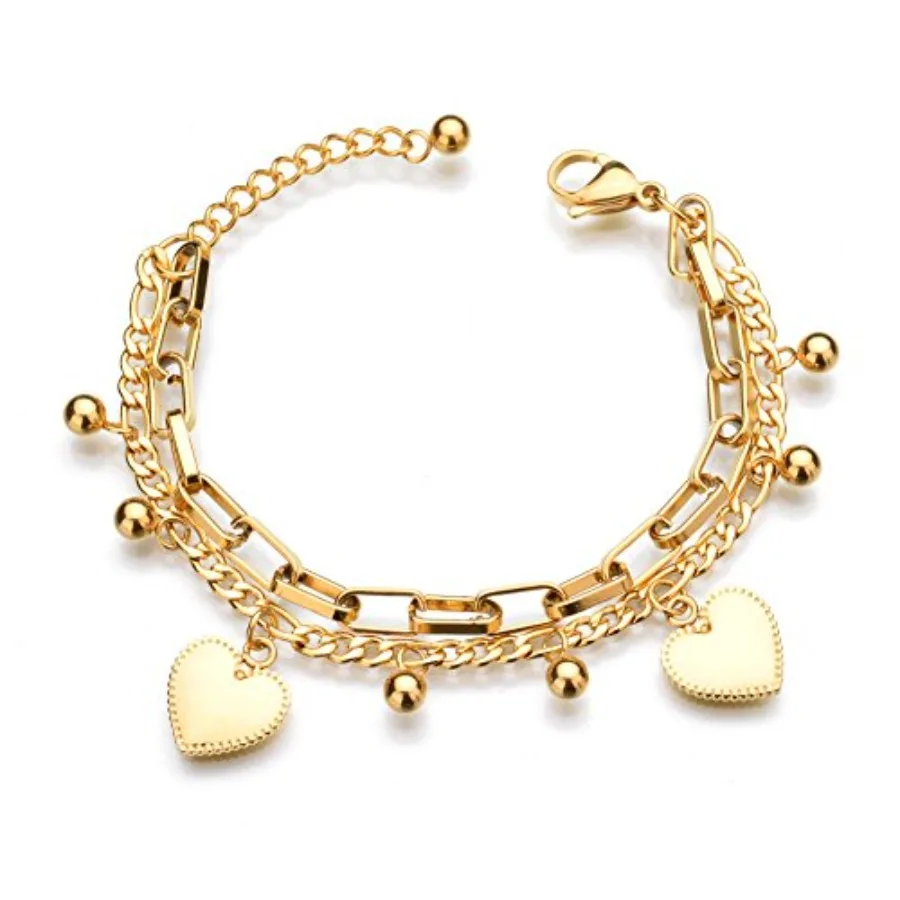 LUREME 18K Gold Stainless Steel Multi Chains Bracelet with Ball and Heart Charms for Women
LUREME 18K Gold Stainless Steel Multi Chains Bracelet with Ball and Heart Charms for Women