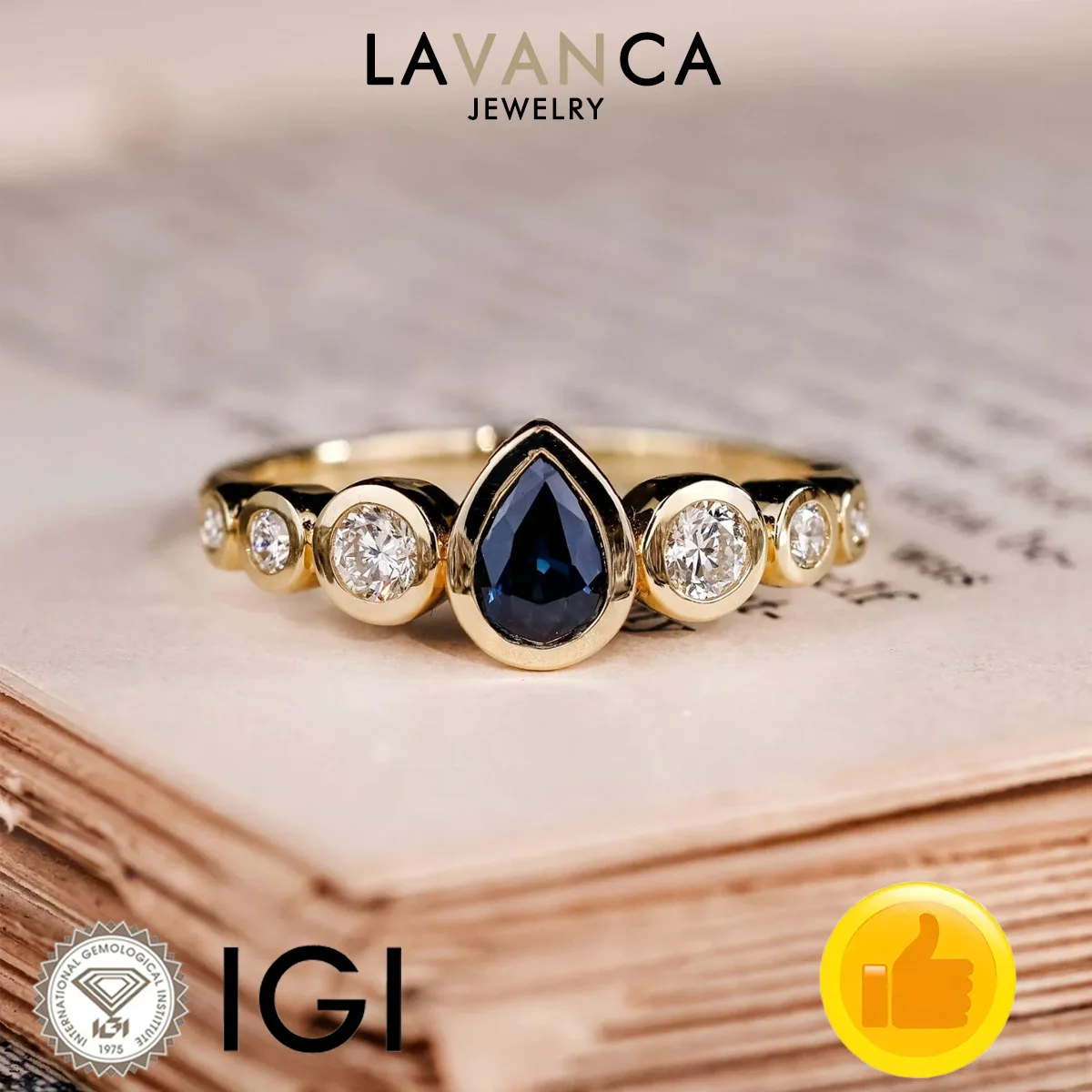 Seven Stone Style Lab Sapphire Ring Diamond Ring Pear Lab Sapphire with Round Lab Diamond 9K/14K/18K Yellow Gold Engagement Ring
Seven Stone Style Lab Sapphire Ring Diamond Ring Pear Lab Sapphire with Round Lab Diamond 9K/14K/18K Yellow Gold Engagement Ring