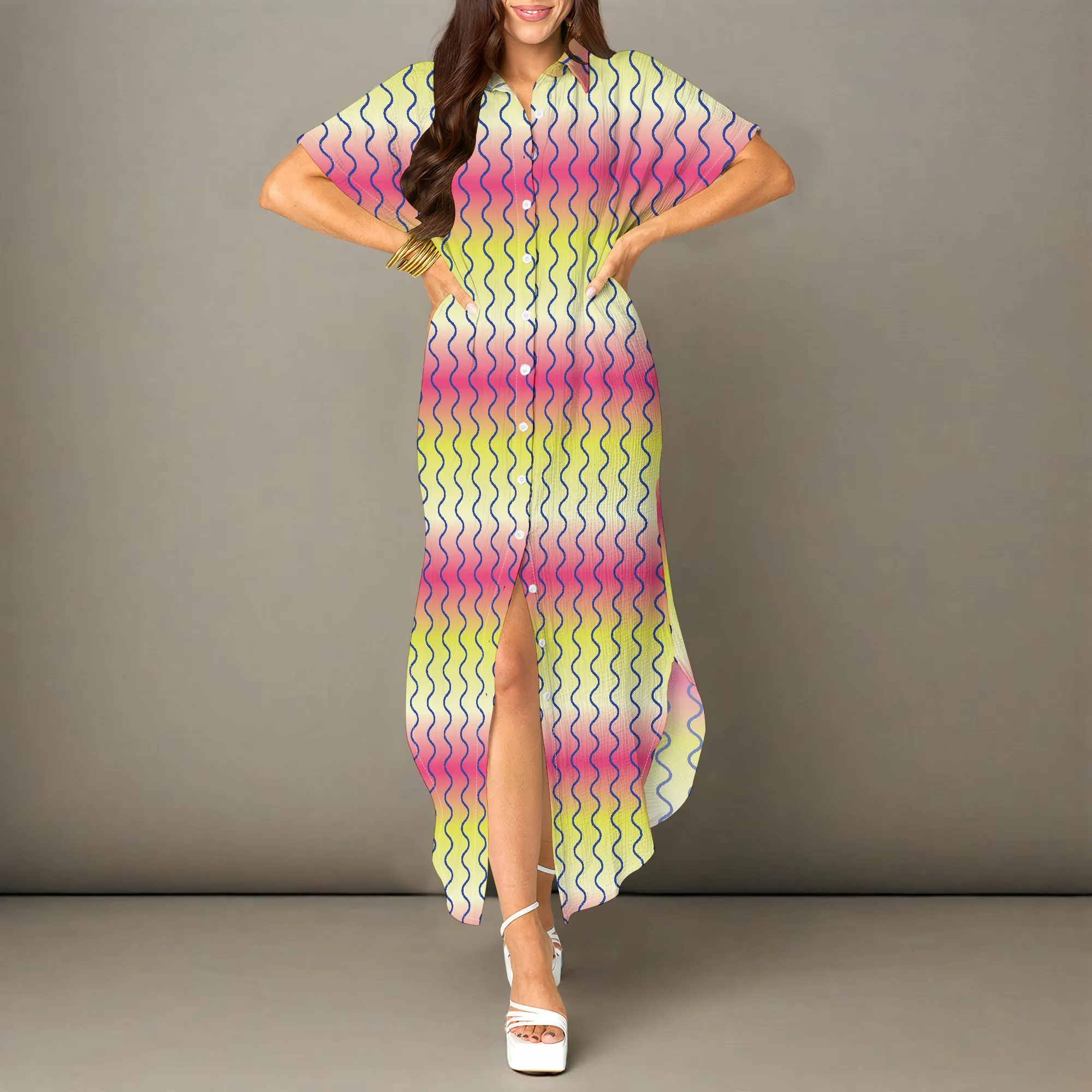 Women's Wavy Print Button Down Maxi Dress Loose V-Neck Beach Cover Up Vacation Shirt Dress XS-3XL
Women's Wavy Print Button Down Maxi Dress Loose V-Neck Beach Cover Up Vacation Shirt Dress XS-3XL