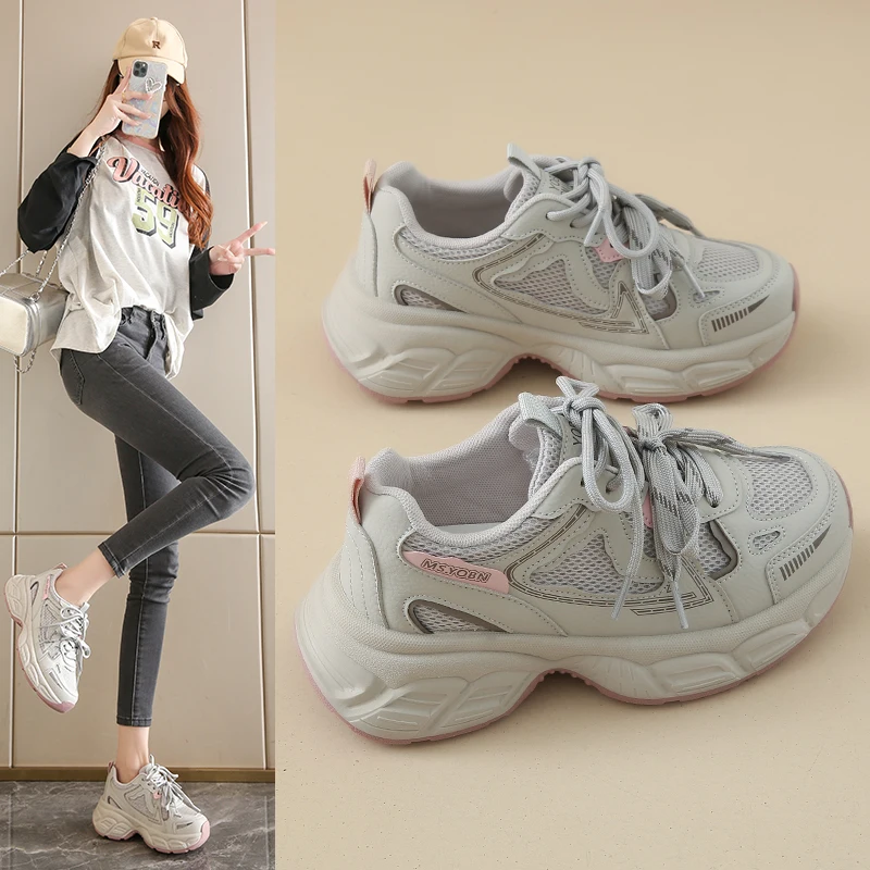 Women's Lace Up Mesh Chunky Platform Sneakers 6CM Heel PU Upper Round Toe Comfortable Heel Wear Resistant Outsole Casual Shoes
Women's Lace Up Mesh Chunky Platform Sneakers 6CM Heel PU Upper Round Toe Comfortable Heel Wear Resistant Outsole Casual Shoes