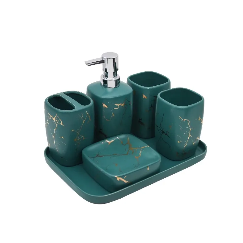 Hotel ceramic bathroom set, ceramic bathroom accessories set, black, white, green.
Hotel ceramic bathroom set, ceramic bathroom accessories set, black, white, green.