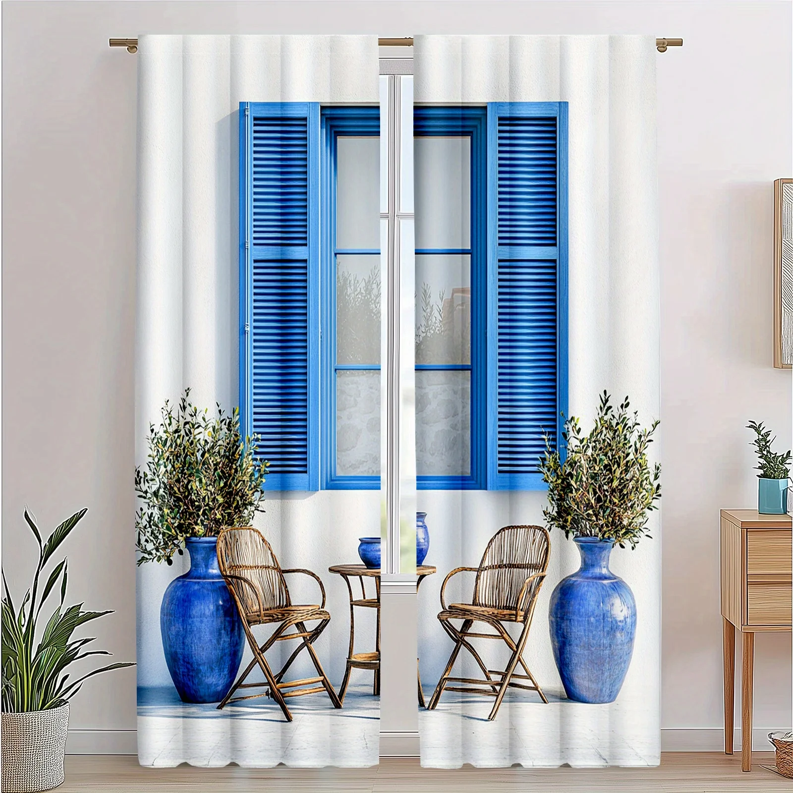 Синяя занавеска в средиземноморском стиле с жалюзи и растениями в вазах для уютного декора комнаты в деревенском стиле, 2 шт. Улучшает пространственную эстетику.
Синяя занавеска в средиземноморском стиле с жалюзи и растениями в вазах для уютного декора комнаты в деревенском стиле, 2 шт. Улучшает пространственную эстетику.