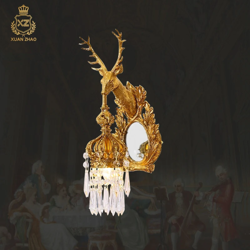 French Rococo Living Room Brass Wall Lamps European Deer Head Decorative Light Fixture Bedroom Crown Copper Crystal Wall Sconce
French Rococo Living Room Brass Wall Lamps European Deer Head Decorative Light Fixture Bedroom Crown Copper Crystal Wall Sconce