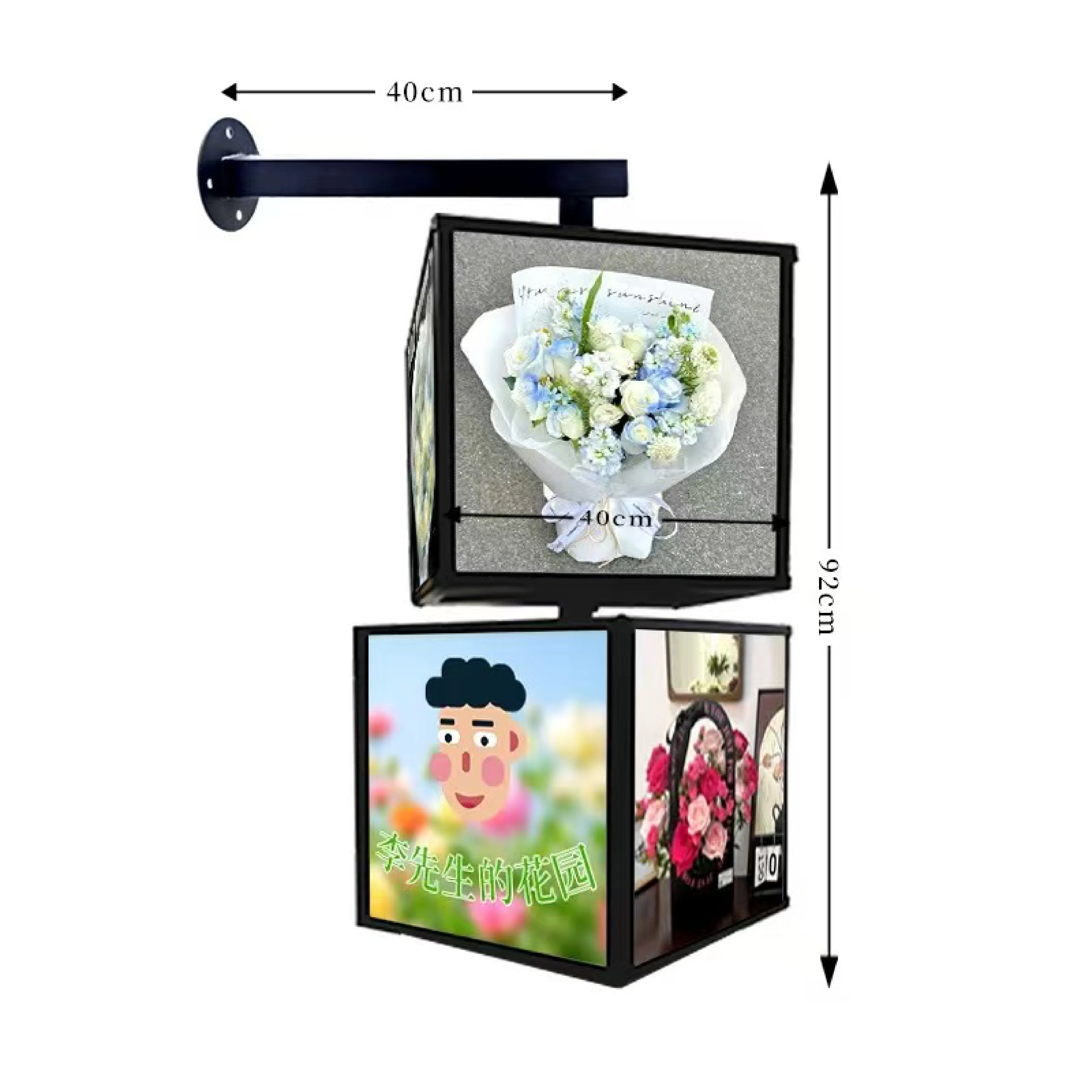 Manufacturer Customized LED Diode Rotating Cube Lightbox Logo, Four Sided Multi-layer Rectangular Waterproof Advertising logo