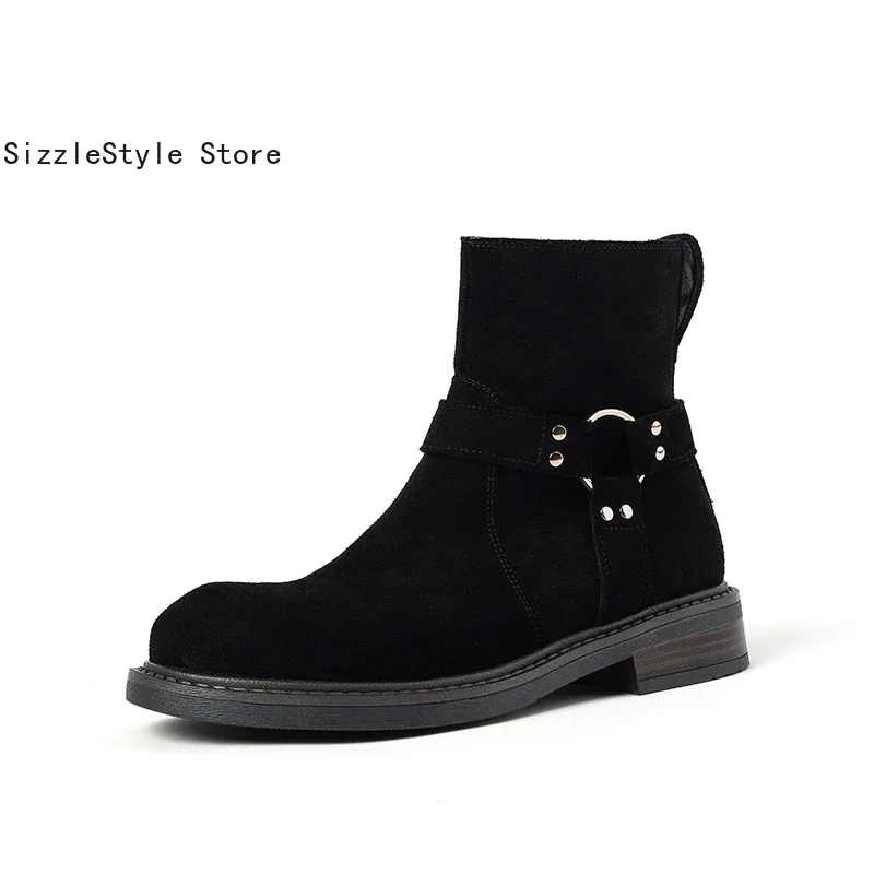 Fashionable Genuine Leather Round Toe Side Zipper Metal Rivet Decoration Comfortable Thick Heel Versatile Women's Boots
Fashionable Genuine Leather Round Toe Side Zipper Metal Rivet Decoration Comfortable Thick Heel Versatile Women's Boots