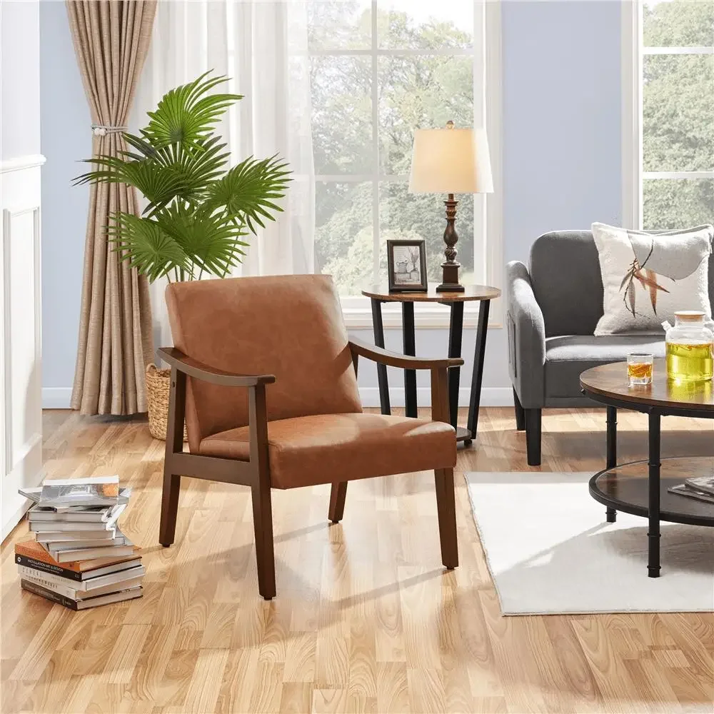 Brown Faux Leather Mid-Century Accent Chair Wooden Frame Retro Style Flared Arms 24.5x28x29''
Brown Faux Leather Mid-Century Accent Chair Wooden Frame Retro Style Flared Arms 24.5x28x29''
