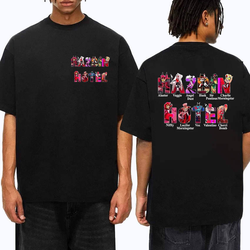 High Quality New Hazbin Hotel Double Sided print short sleeve T-shirt Unisex harajuku cartoon T shirt Men Women Casual Tops
High Quality New Hazbin Hotel Double Sided print short sleeve T-shirt Unisex harajuku cartoon T shirt Men Women Casual Tops