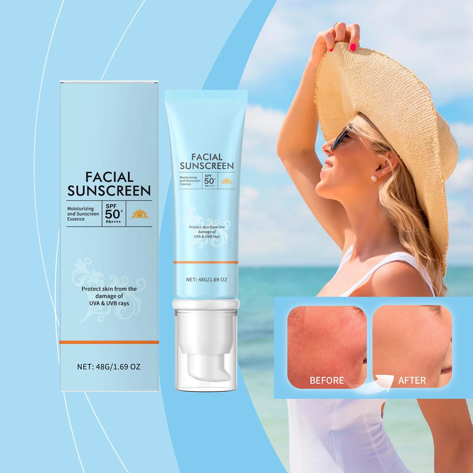48g Refreshing Facial Sunscreen, UV Resistant, Moisturizing, Brightening, Isolating, High Against UV Rays, Facial Sunscreen.
48g Refreshing Facial Sunscreen, UV Resistant, Moisturizing, Brightening, Isolating, High Against UV Rays, Facial Sunscreen.
