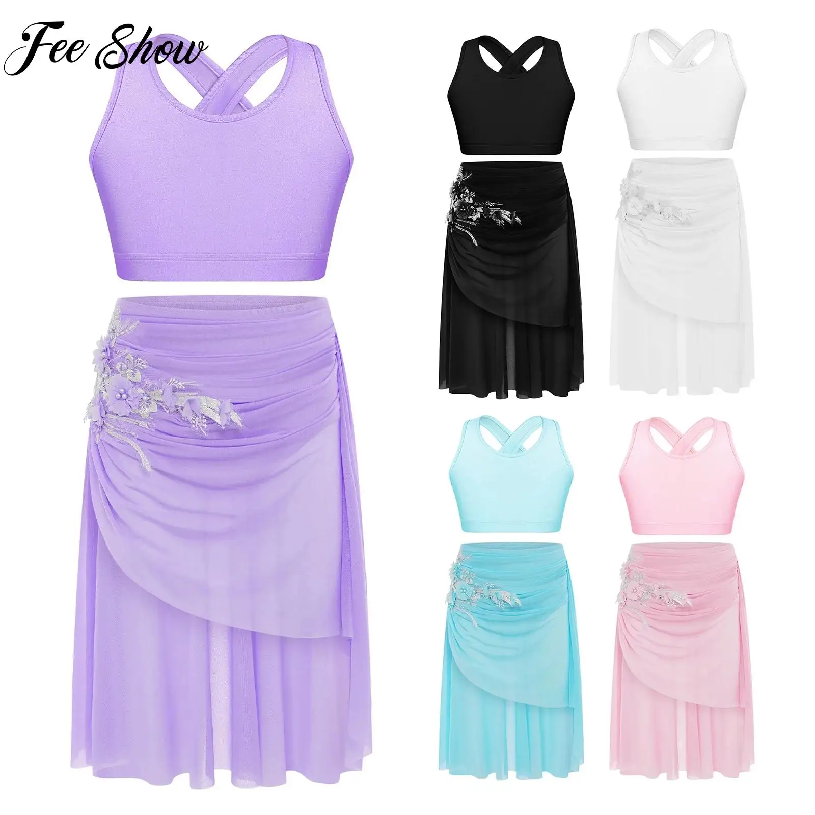 Kids Girls Gymnastics Sleeveless Tops with Applique Skirts Suit Modern Lyrical Dance Costume Figure Ice Skating Performance Set
Kids Girls Gymnastics Sleeveless Tops with Applique Skirts Suit Modern Lyrical Dance Costume Figure Ice Skating Performance Set