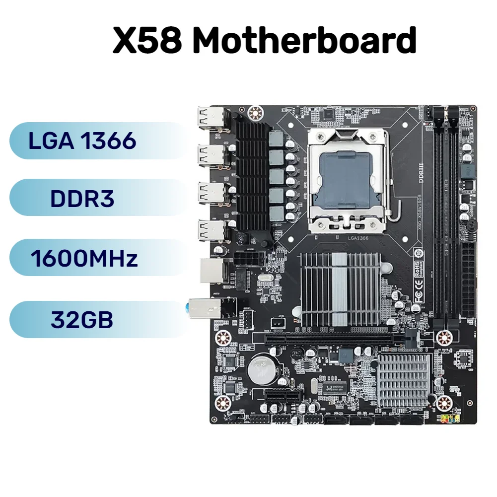 X58 PC Motherboard DDR3 Memory LGA 1366 Motherboard Kit Dual Channel Computer Motherboard Support E5640 32GB RAM USB 2.0 1600MHz
X58 PC Motherboard DDR3 Memory LGA 1366 Motherboard Kit Dual Channel Computer Motherboard Support E5640 32GB RAM USB 2.0 1600MHz