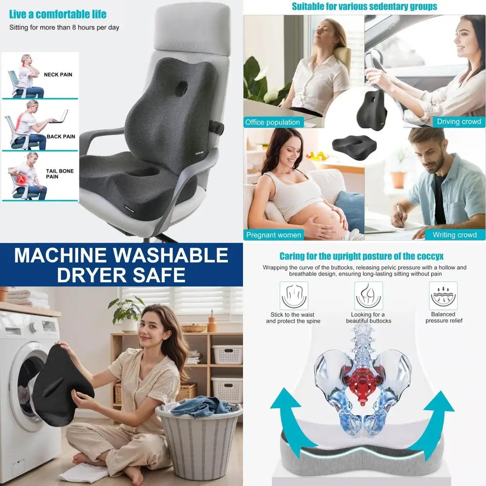 Ergonomic Coccyx Cushion Set with Lumbar Support for Sciatica Relief, Chair Back Support, and Comfortable Office Seating in Grey
Ergonomic Coccyx Cushion Set with Lumbar Support for Sciatica Relief, Chair Back Support, and Comfortable Office Seating in Grey