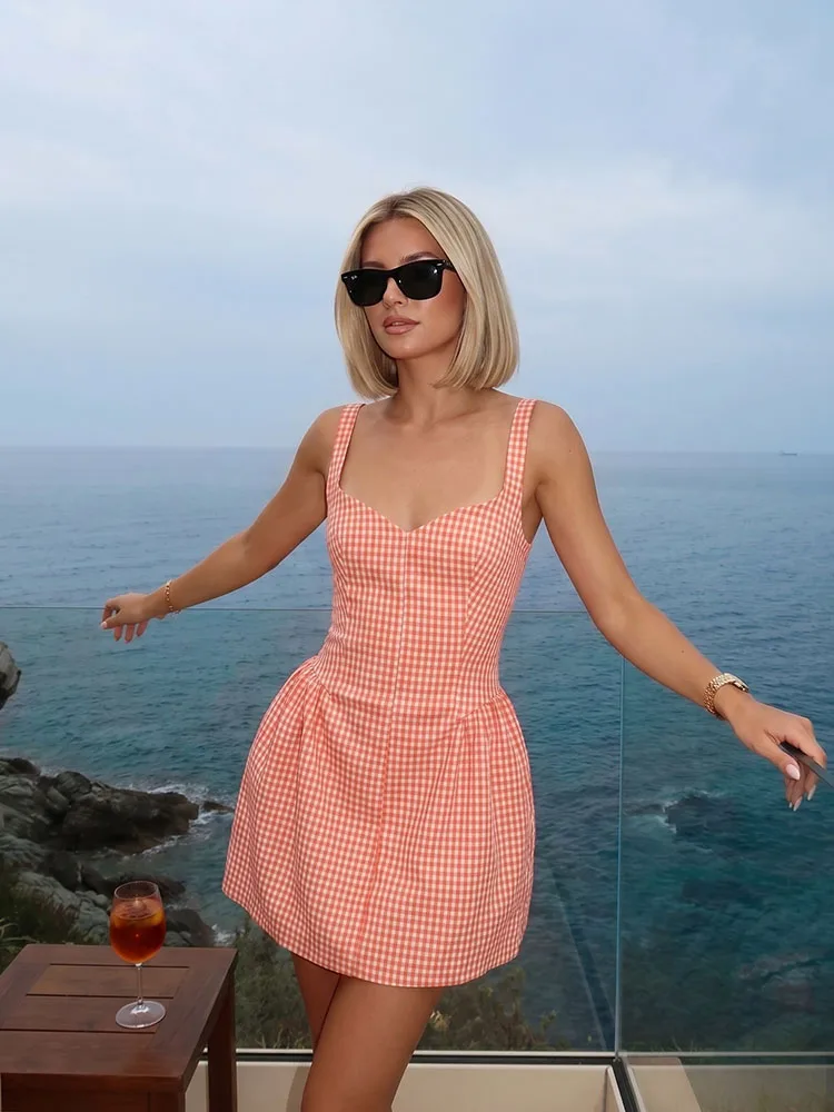 HH Women Summer Spring Vintage Retro Orange Gingham Dress Spring Sweetheart Neck Sleeveless Fitted Waist Mini Lightweight Dress
HH Women Summer Spring Vintage Retro Orange Gingham Dress Spring Sweetheart Neck Sleeveless Fitted Waist Mini Lightweight Dress