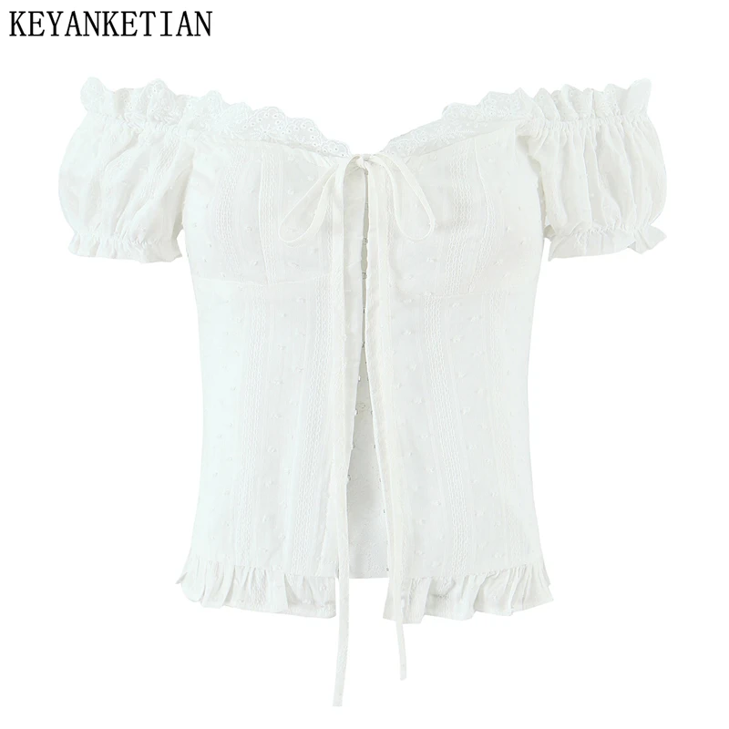 KEYANKETIAN White Border Collar, Back Elastic Embroidery Jacquard Decoration, Short Sleeved Bow Tie Tied Shirt
KEYANKETIAN White Border Collar, Back Elastic Embroidery Jacquard Decoration, Short Sleeved Bow Tie Tied Shirt