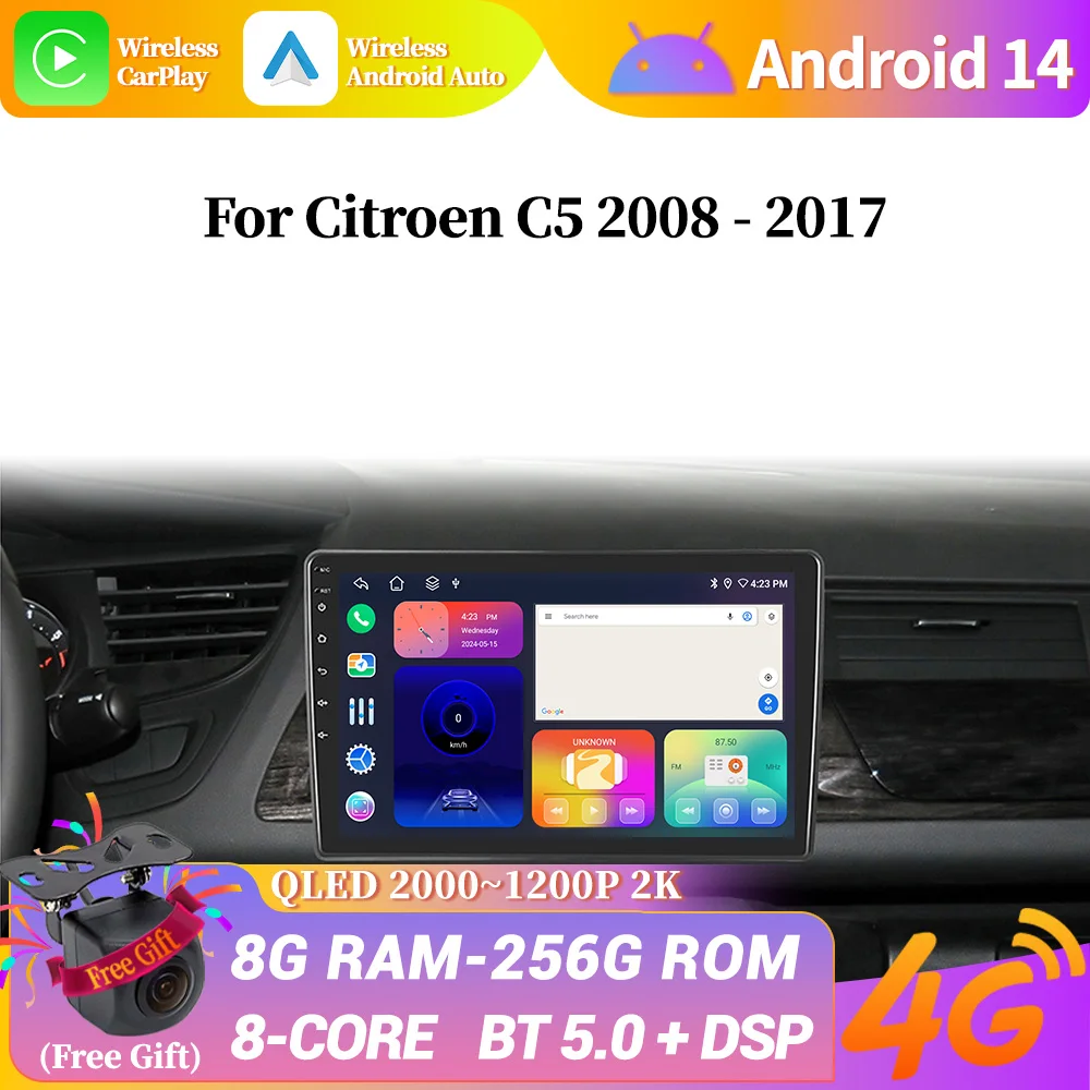 Автомобильное радио для Citroen C5 2008 - 2017 Android 14, беспроводная навигация CarPlay, Android, мультимедийный экран, стерео
Автомобильное радио для Citroen C5 2008 - 2017 Android 14, беспроводная навигация CarPlay, Android, мультимедийный экран, стерео