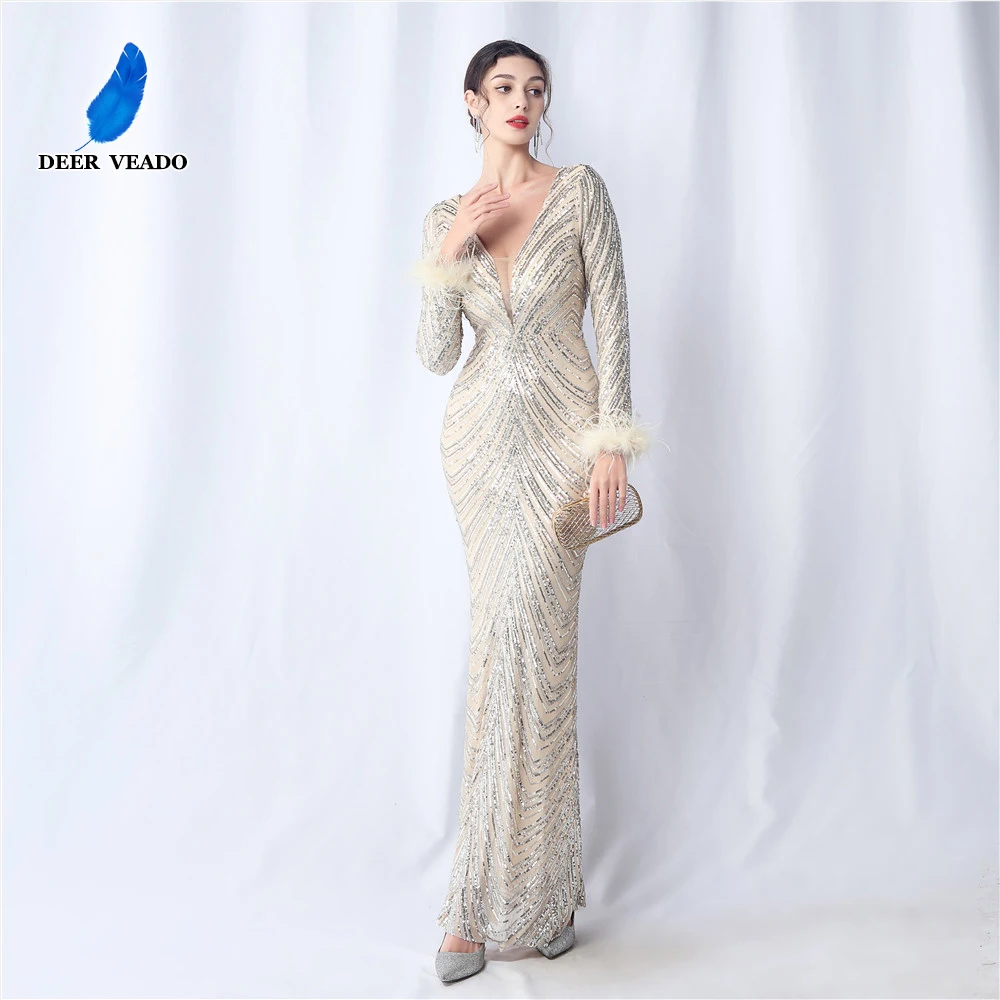 DEERVEADO Elegant Sequined Evening Dresses for Woman Full Sleeves Formal Dress for Special Occasions Party Dresses with Feathers
DEERVEADO Elegant Sequined Evening Dresses for Woman Full Sleeves Formal Dress for Special Occasions Party Dresses with Feathers