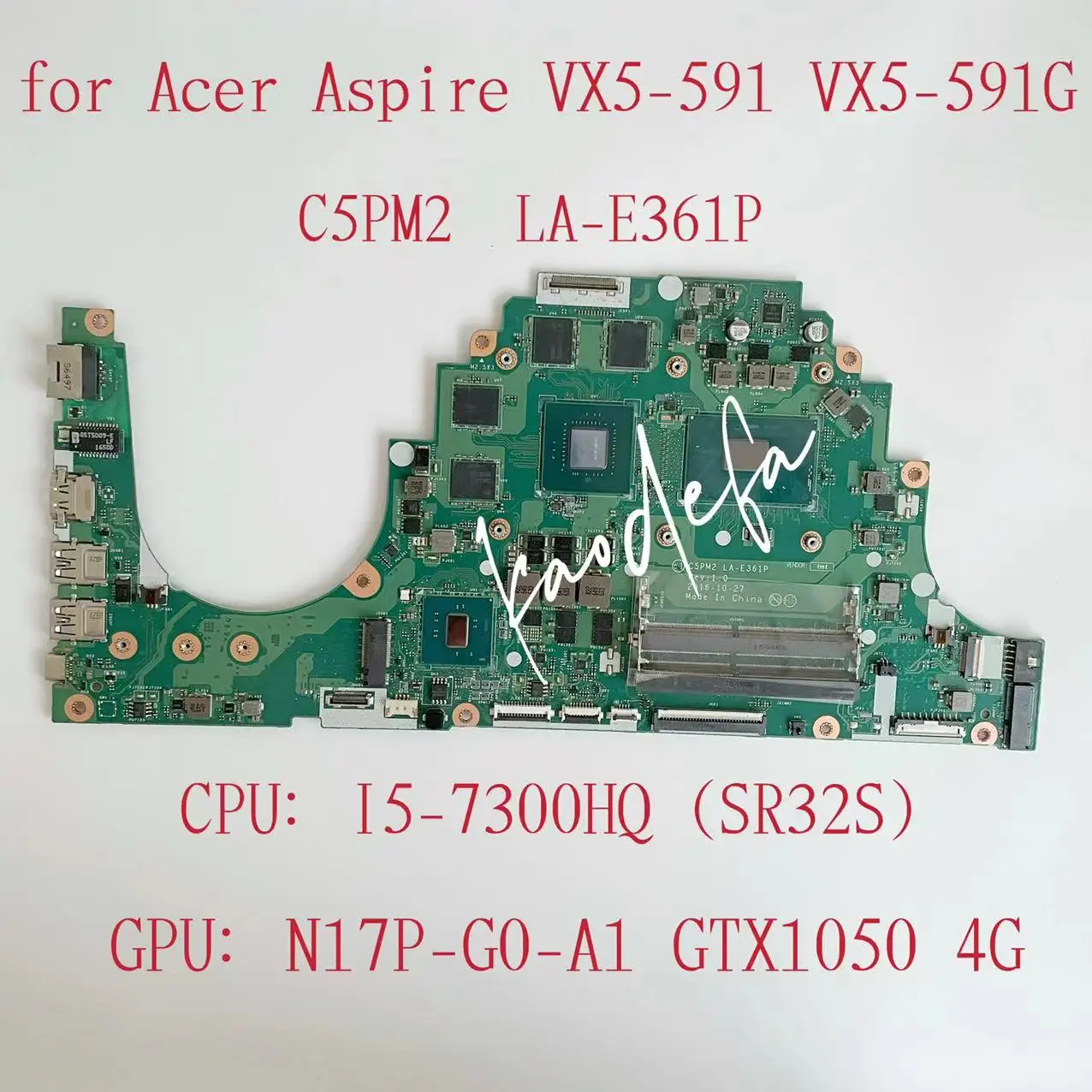 Материнская плата C5PM2 для ноутбука Acer Aspire LA-E361P, материнская плата для ноутбука, графический процессор VX5-591 SR32S: I5-7300HQ GTX1050 4G DDR4, тест ОК
Материнская плата C5PM2 для ноутбука Acer Aspire LA-E361P, материнская плата для ноутбука, графический процессор VX5-591 SR32S: I5-7300HQ GTX1050 4G DDR4, тест ОК