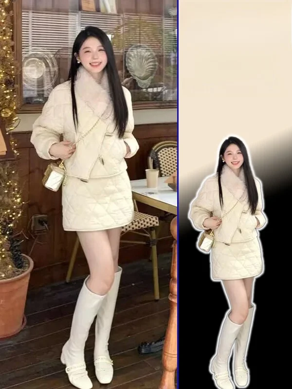 Thiened Warmth Cotton Jaet Coat Women's plus Size High Waist f Skirt Two-Piece Set Autumn Spring Seasonal New Sle
Thiened Warmth Cotton Jaet Coat Women's plus Size High Waist f Skirt Two-Piece Set Autumn Spring Seasonal New Sle