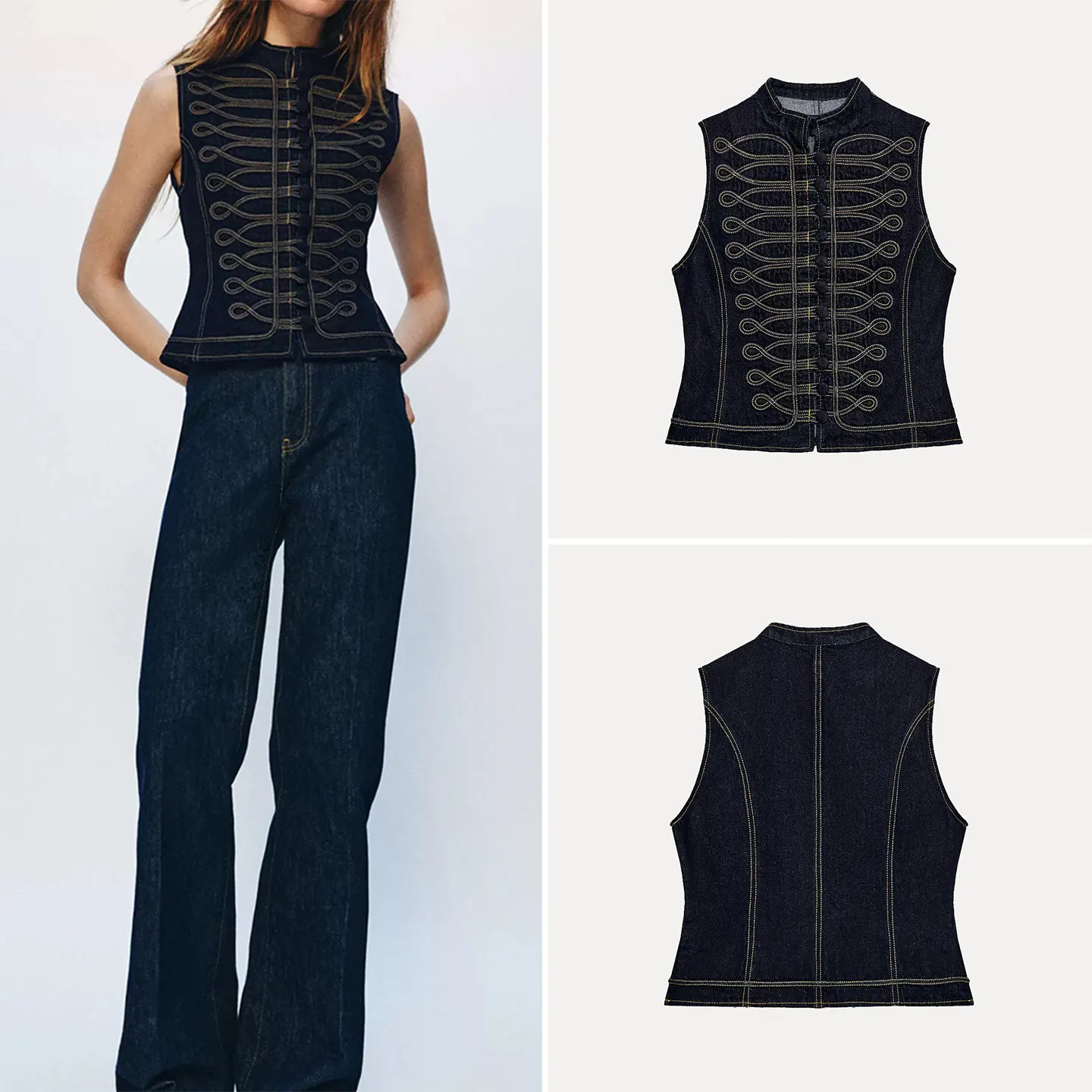 Fashionable Summer Women's Denim Vest 2026 New Style Sleeveless Knot Buckle Personality Outerwear Regular Length Stand Collar
Fashionable Summer Women's Denim Vest 2026 New Style Sleeveless Knot Buckle Personality Outerwear Regular Length Stand Collar