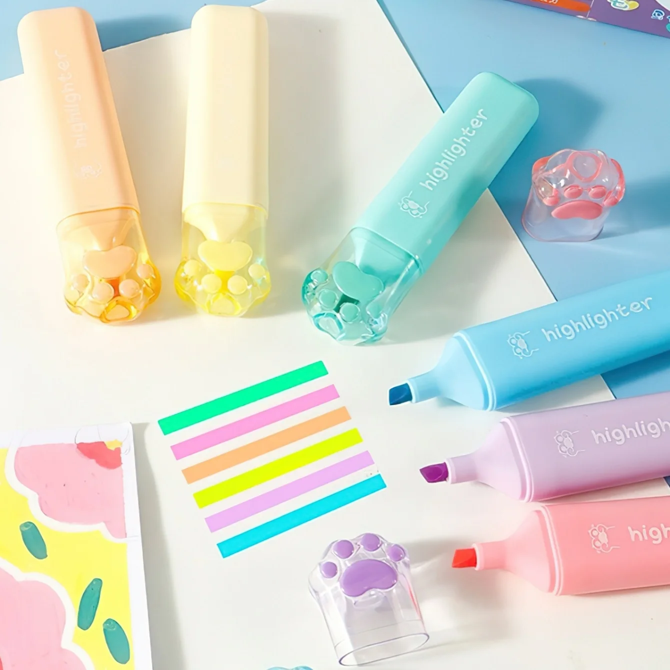 6pcs Cat Claw-Themed Highlighter Pens with Macaron Colors Cute Paw Print Tip Spot Liner Painter for Coloring Books Drawing A3324
6pcs Cat Claw-Themed Highlighter Pens with Macaron Colors Cute Paw Print Tip Spot Liner Painter for Coloring Books Drawing A3324