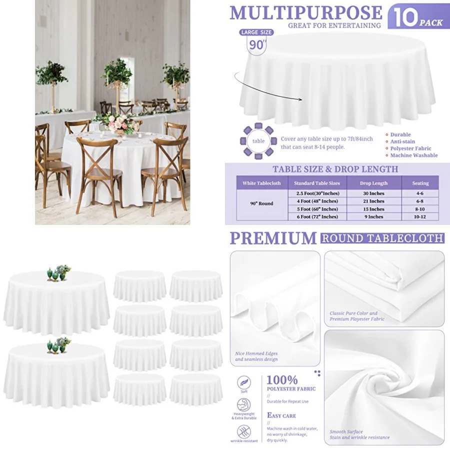 Round Tablecloth 90 Inch Washable Polyester Tablecloths for Round Tables Stain Resistant and Wrinkle Table Cloth Decorative Fab