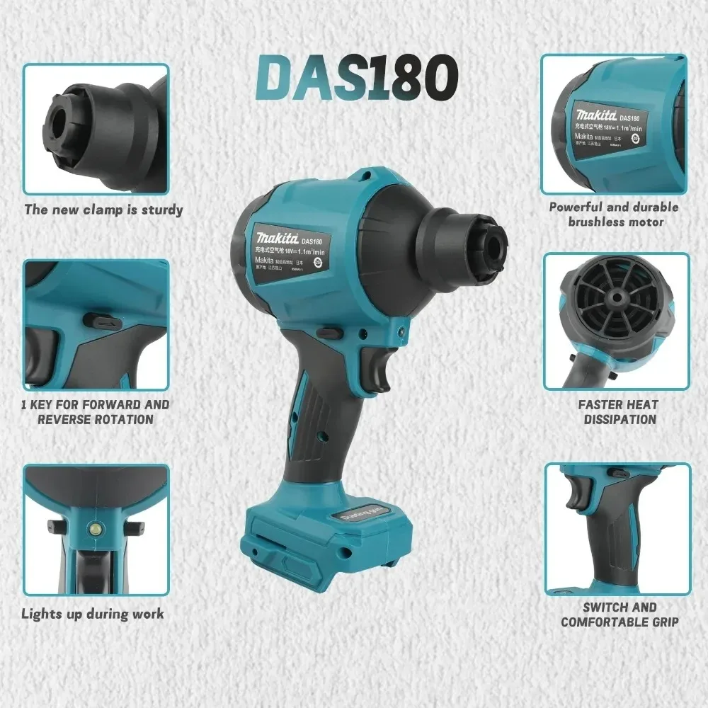 Makita DAS180 Brushless Air Blower Cordless Air Dust Removal Gun with Nozzle 18V Multifunction Dusting Machine Inflator Tool
Makita DAS180 Brushless Air Blower Cordless Air Dust Removal Gun with Nozzle 18V Multifunction Dusting Machine Inflator Tool