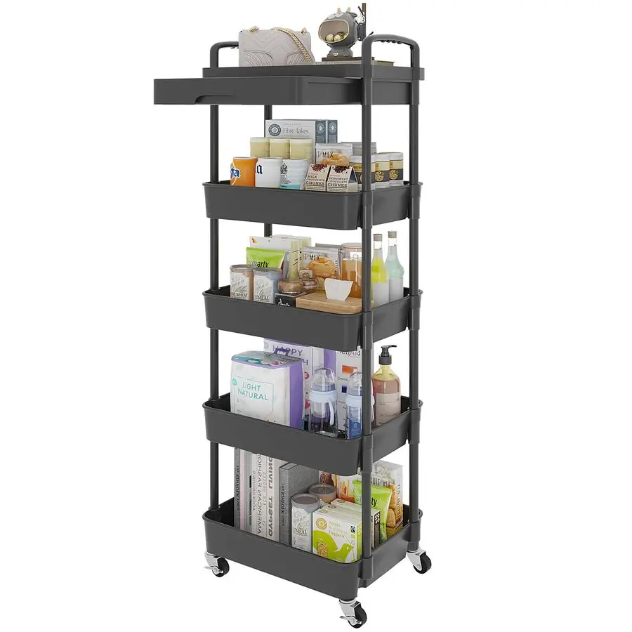 5Tier Rolling Utility Cart with Drawer,Multifunctional Storage Organizer with Plastic Shelf amp Metal Wheels,Storage Cart for Ki
5Tier Rolling Utility Cart with Drawer,Multifunctional Storage Organizer with Plastic Shelf amp Metal Wheels,Storage Cart for Ki