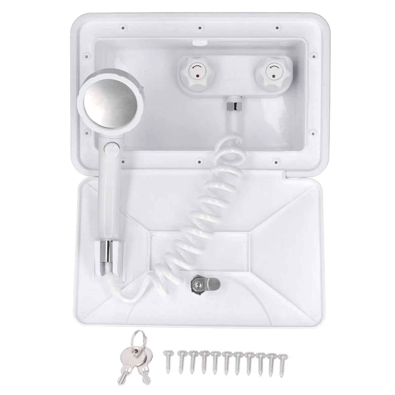1.5m Retractable Hose Outdoor Shower Box Kit Universal Exterior Faucet for RV Camper Van, Motorhome, Boat
1.5m Retractable Hose Outdoor Shower Box Kit Universal Exterior Faucet for RV Camper Van, Motorhome, Boat