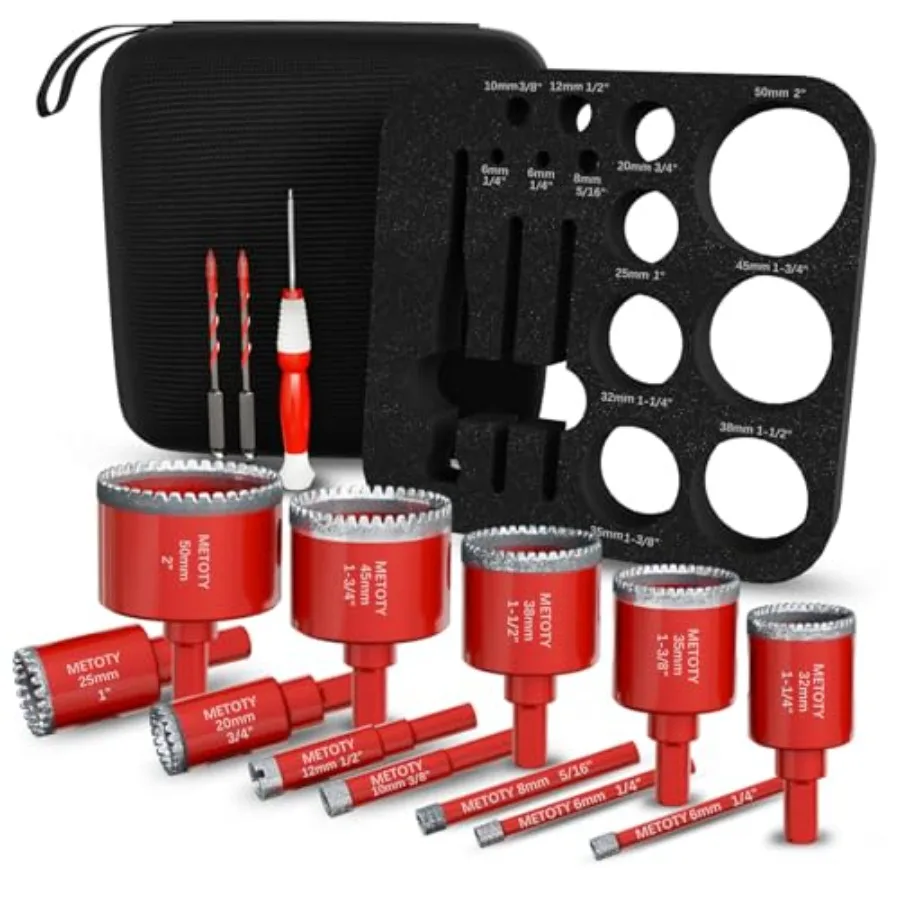 Diamond Hole Saw Drill Bit Set 15 PCS (1/4"-2") Serrated Diamond Core Bits for Ceramic Glass Tile Marble Granite EVA Positioner
Diamond Hole Saw Drill Bit Set 15 PCS (1/4"-2") Serrated Diamond Core Bits for Ceramic Glass Tile Marble Granite EVA Positioner