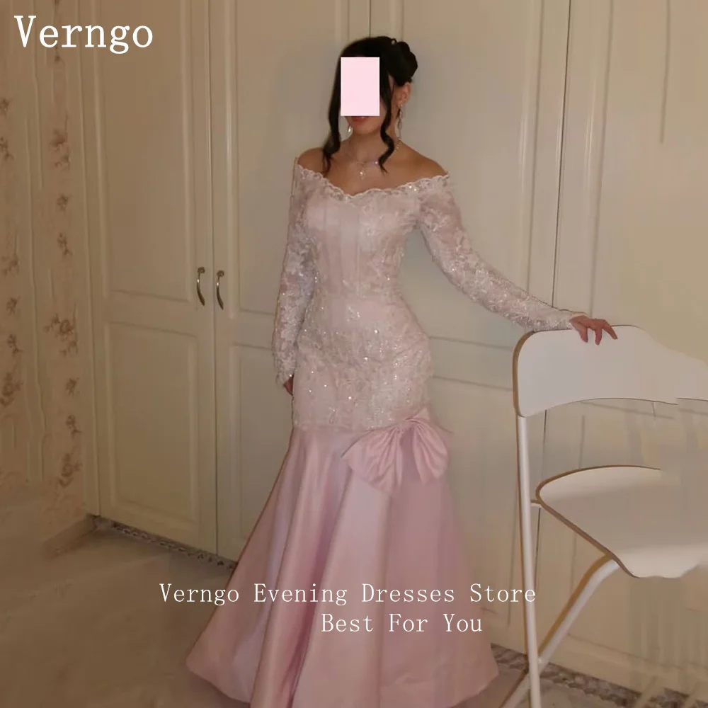 Verngo Pink Lace Evening Dress Off The Shoulder Full Sleeves Mermaid Formal Occasion Dresses Elegant Prom Gowns Customized
Verngo Pink Lace Evening Dress Off The Shoulder Full Sleeves Mermaid Formal Occasion Dresses Elegant Prom Gowns Customized