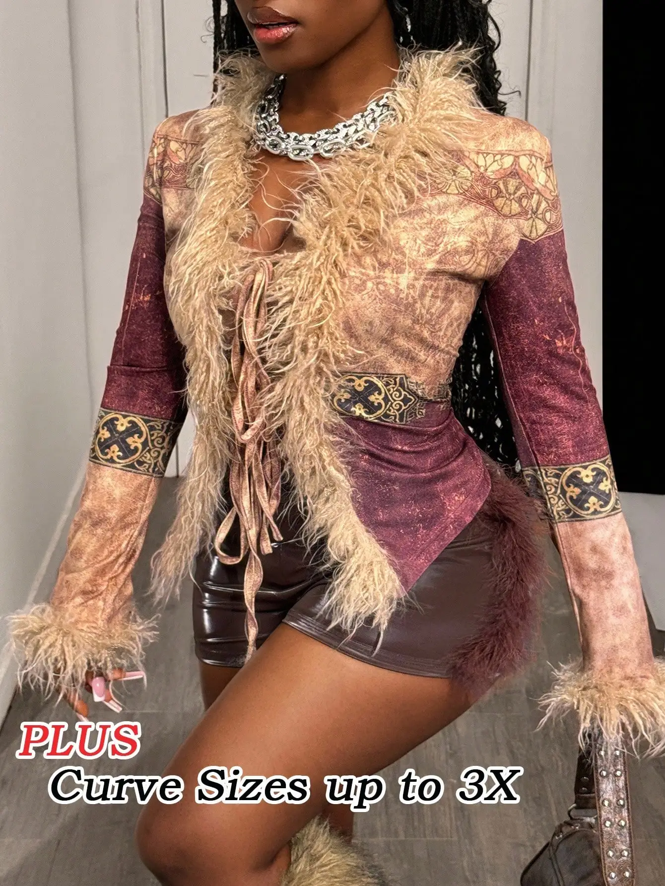 Кардиган большого размера с пушистым воротником, абстрактным принтом и завязками спереди, для фестивалей и вечеринок, для женщин
Кардиган большого размера с пушистым воротником, абстрактным принтом и завязками спереди, для фестивалей и вечеринок, для женщин