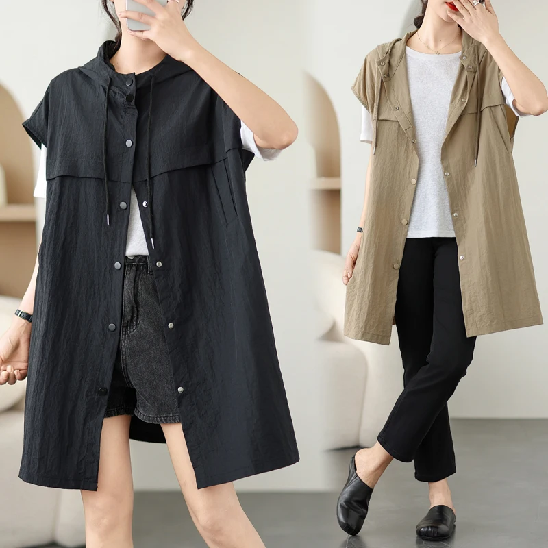 Fashionable European Design Workwear Vest Women's Loose Mid-Length Sleeveless Hatless Sunscreen Coat Outerwear
Fashionable European Design Workwear Vest Women's Loose Mid-Length Sleeveless Hatless Sunscreen Coat Outerwear