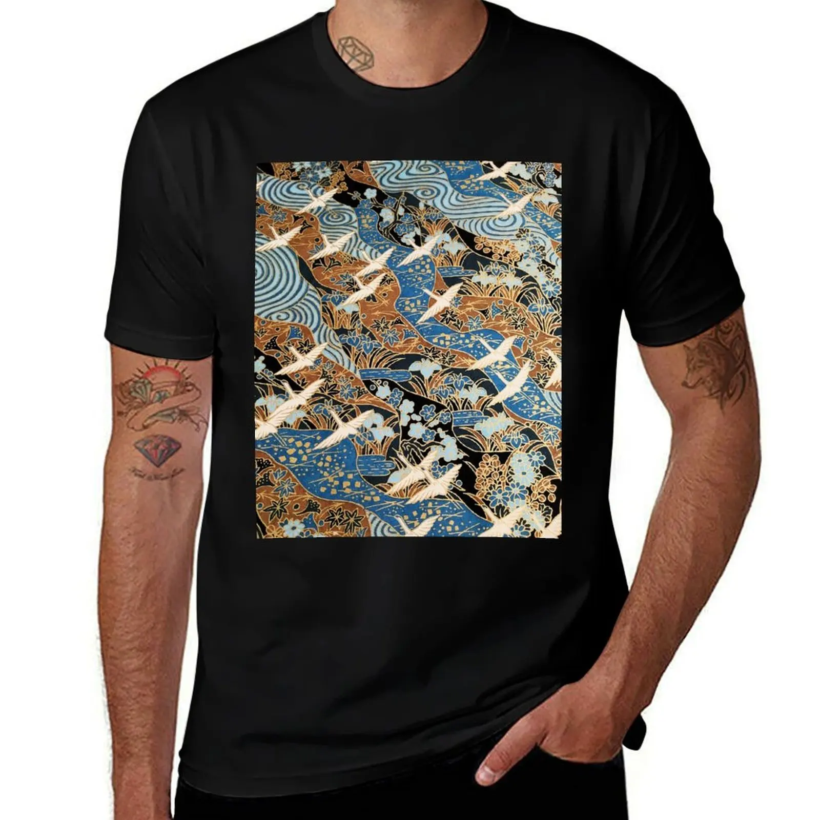 FLYING WHITE CRANES ON BLUE WATER AND SPRING FLOWERS Antique Japanese Floral T-Shirt
FLYING WHITE CRANES ON BLUE WATER AND SPRING FLOWERS Antique Japanese Floral T-Shirt