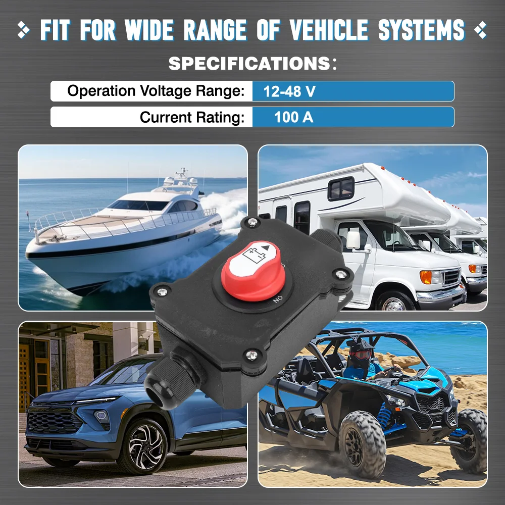 12–48 V 100A Car Power Master Switch Battery Disconnector Isolator Switch Cut Off Switch For RV Motorcycle Truck Boat
12–48 V 100A Car Power Master Switch Battery Disconnector Isolator Switch Cut Off Switch For RV Motorcycle Truck Boat