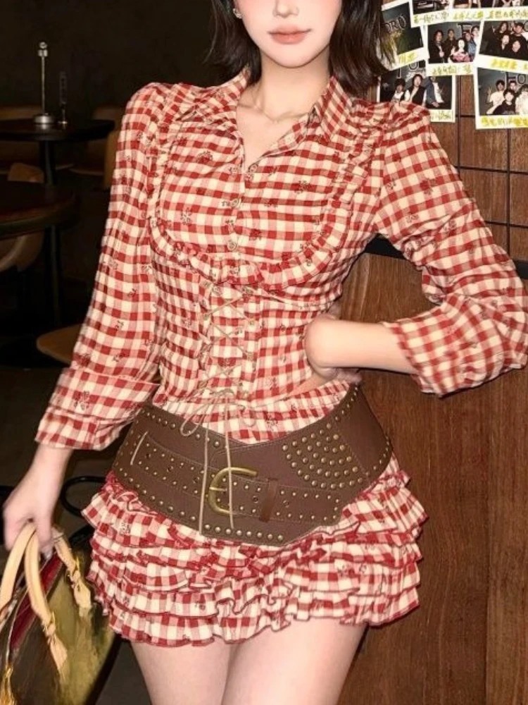 Autumn Girl Y2k Fashion Plaid Vintage Set Chic Long Sleeve Shirt Top + Sexy Mini Cake Skirt Suit 90s Amercian Style Casual Sets
Autumn Girl Y2k Fashion Plaid Vintage Set Chic Long Sleeve Shirt Top + Sexy Mini Cake Skirt Suit 90s Amercian Style Casual Sets