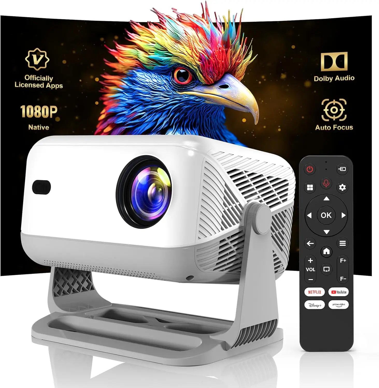 Native 1080P Smart Projector, 350 ANSI, Auto Focus & Keystone, WiFi & Bluetooth, for Home Cinema
Native 1080P Smart Projector, 350 ANSI, Auto Focus & Keystone, WiFi & Bluetooth, for Home Cinema