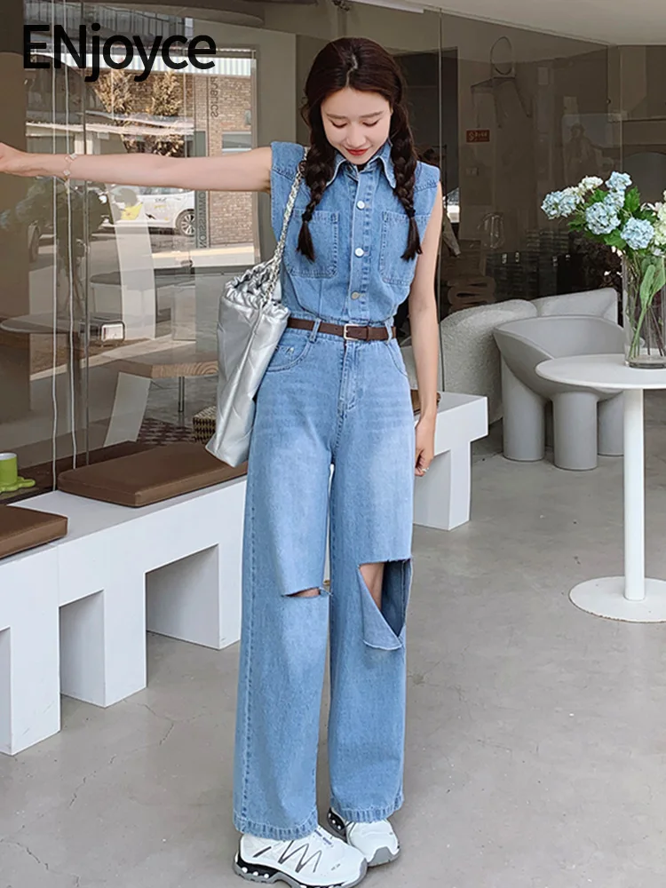 2024 Summer Women Vintage Distressed Sleeveless Denim Jumpsuits with Belt Y2K Streetwear Korean Fashion Jeans Bodysuits Overalls
2024 Summer Women Vintage Distressed Sleeveless Denim Jumpsuits with Belt Y2K Streetwear Korean Fashion Jeans Bodysuits Overalls
