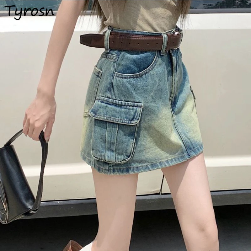 Denim Skirts Women Vintage Design Pockets Mini Leisure High Waist All-match Do Old American Style Summer Sexy Sweet Elegant Cozy
Denim Skirts Women Vintage Design Pockets Mini Leisure High Waist All-match Do Old American Style Summer Sexy Sweet Elegant Cozy