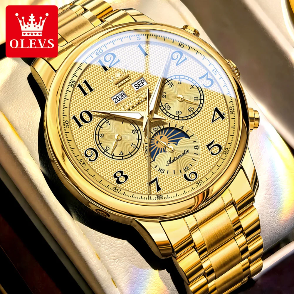 OLEVS Watch for Man Perpetual Calendar Multi Functional Fully Automatic Mechanical Mens Watch Moon Phase Waterproof Watches 7126
OLEVS Watch for Man Perpetual Calendar Multi Functional Fully Automatic Mechanical Mens Watch Moon Phase Waterproof Watches 7126