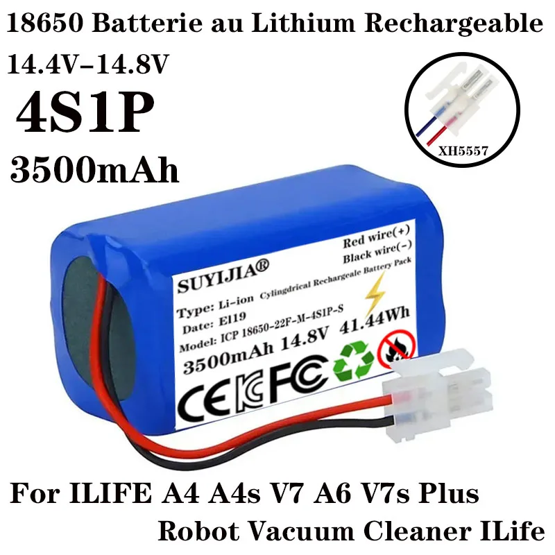 Batterie au lithium pour aspirateur robot, ILIFE A4, A4s, V7,Horizon V7s Plus, ILife 4S1P, capacité réelle,14.4V-14.8V, 3500mAh
Batterie au lithium pour aspirateur robot, ILIFE A4, A4s, V7,Horizon V7s Plus, ILife 4S1P, capacité réelle,14.4V-14.8V, 3500mAh