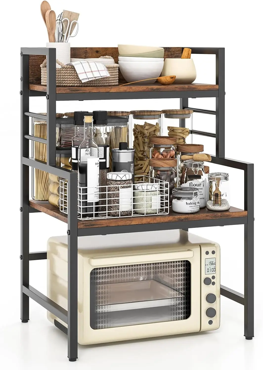 Microwave Stand Countertop, 3-Tier Microwave Oven Rack with Storage, Heavy-Duty Metal Frame, Multifunctional Tabletop